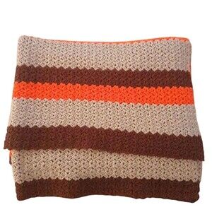 Handmade Blanket Crochet Full Size Boho Home Throw Decor Gift Brown & Orange
